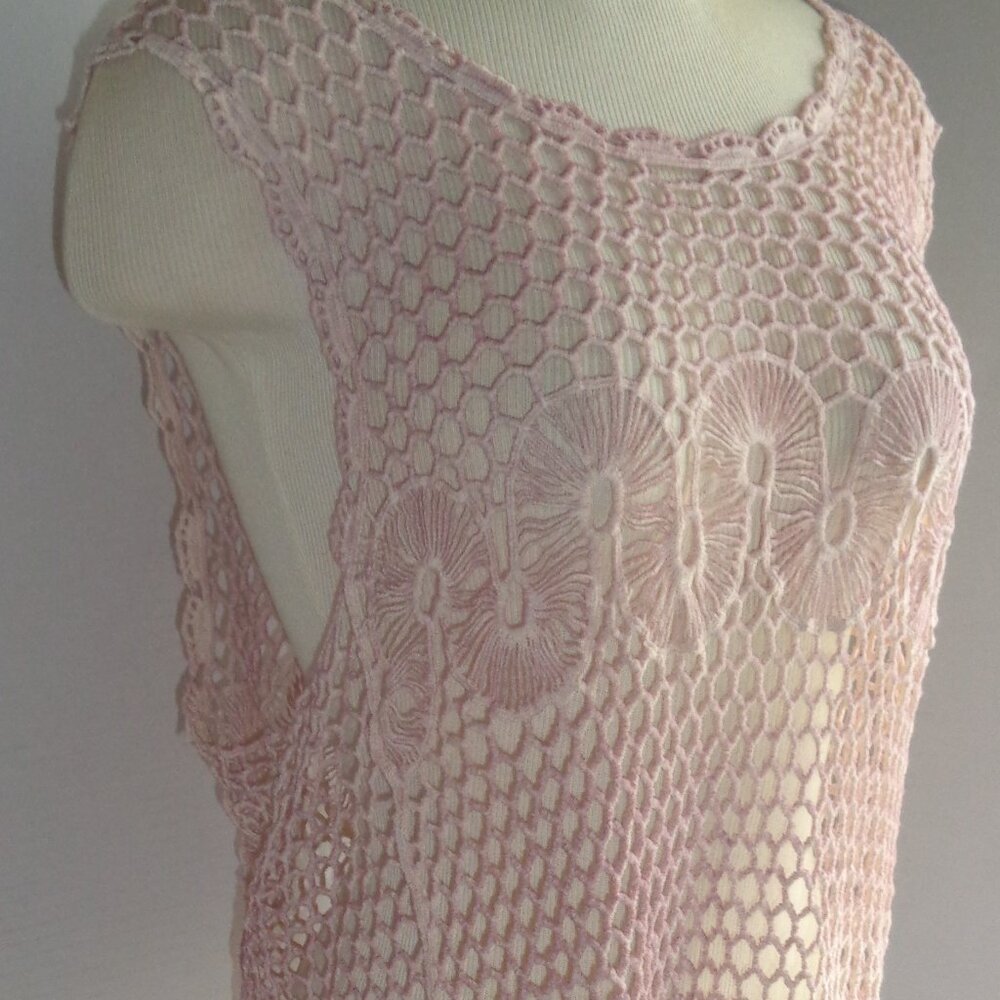 India Boutique Sleeveless Fringed Crochet Tank or Cover Up NWT (A)